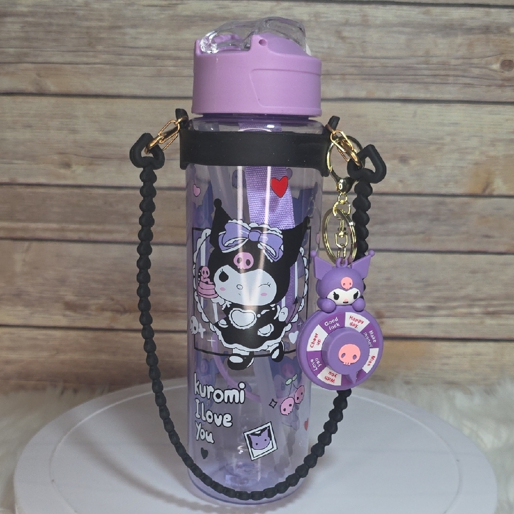 Kuromi Purple Character Water Bottle with Strap